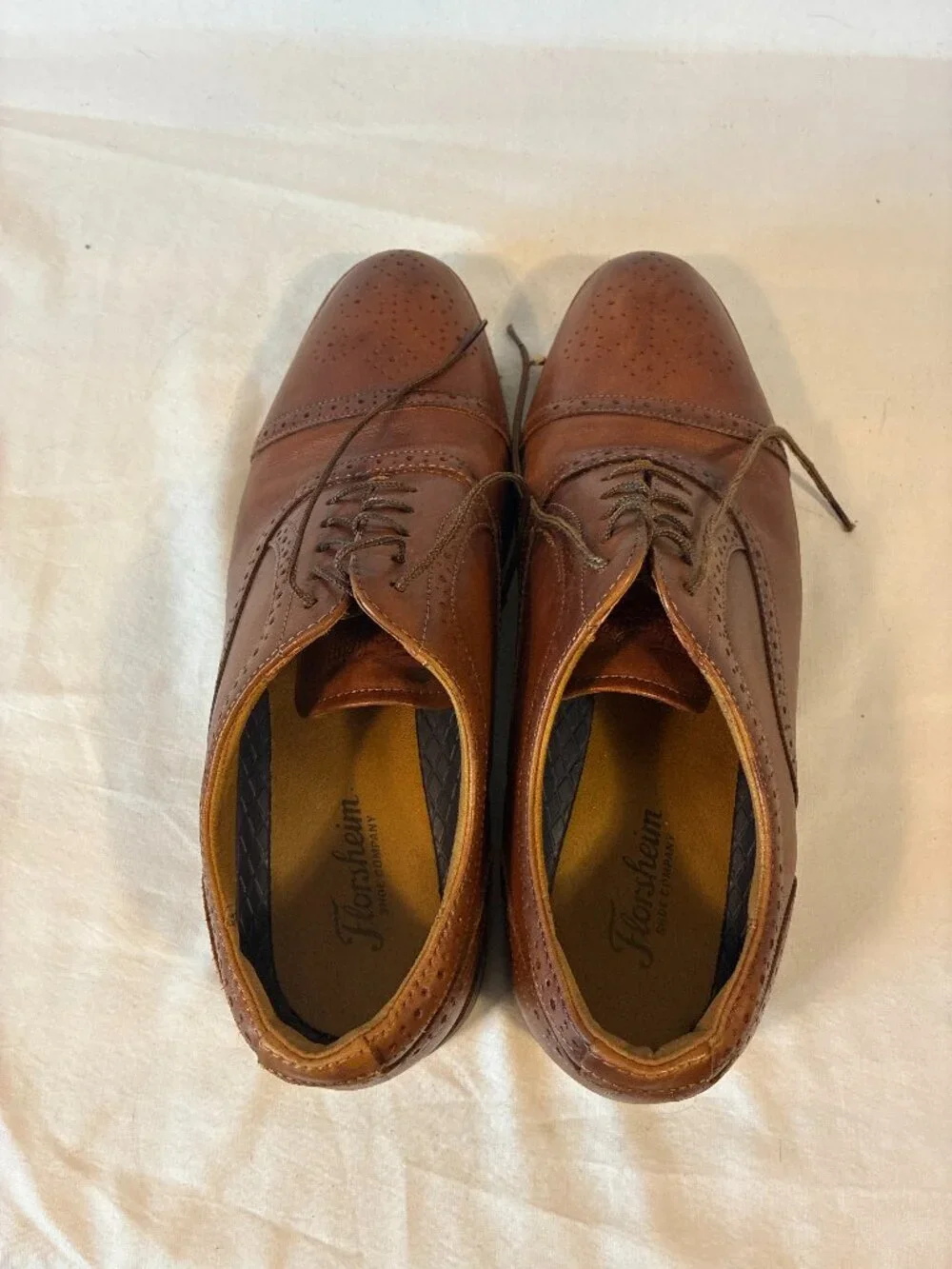 Florsheim Men's Cap Toe Brogue Oxford Shoes Cognac Leather Size 9W Nearly New